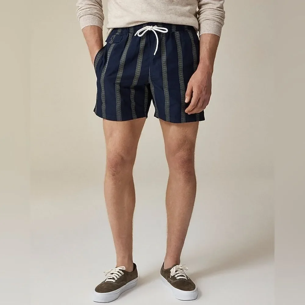 J Crew NWT Men’s 6” Swim Trunk Size Small Cotton Nylon Blend in Dobby Stripe